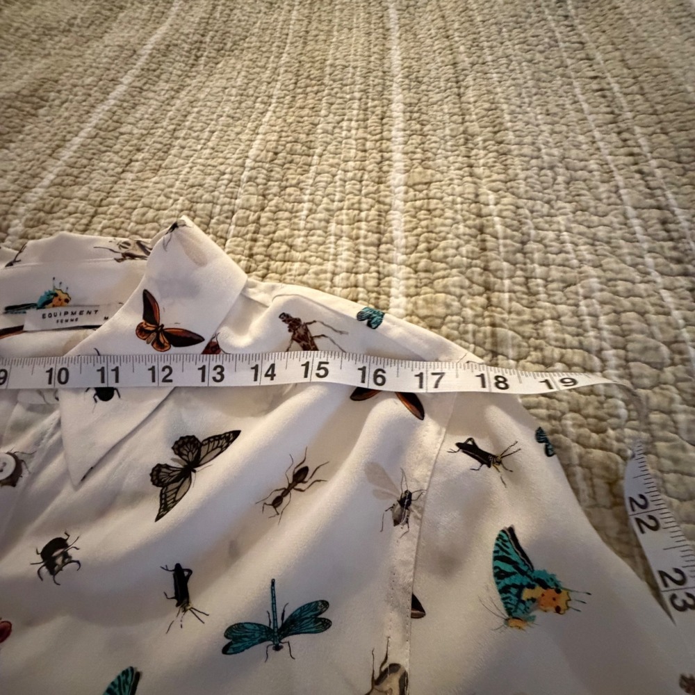 Anthropologie Silk Insect Print Button Down Shirt White Butterfly Beetle - Picture 4 of 7